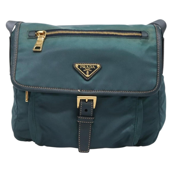 PRADA Shoulder Bag Nylon Green Gold Auth 131481