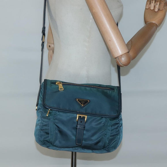 PRADA Shoulder Bag Nylon Green Gold Auth 131481