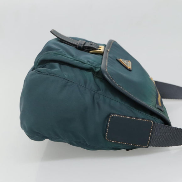 PRADA Shoulder Bag Nylon Green Gold Auth 131481