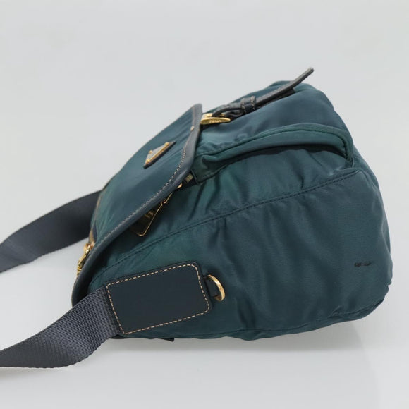 PRADA Shoulder Bag Nylon Green Gold Auth 131481