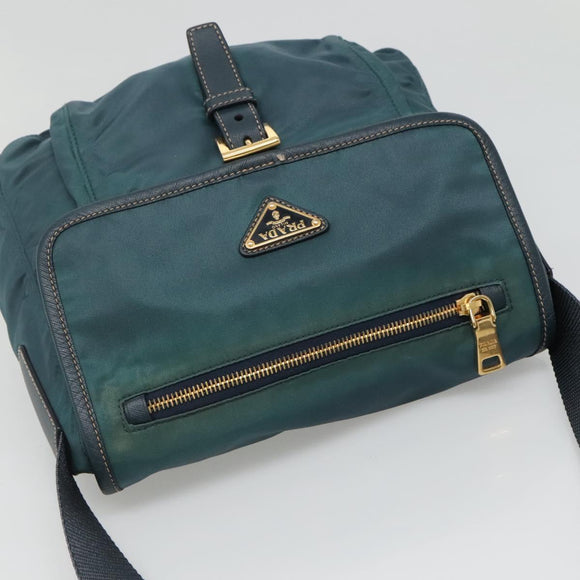PRADA Shoulder Bag Nylon Green Gold Auth 131481