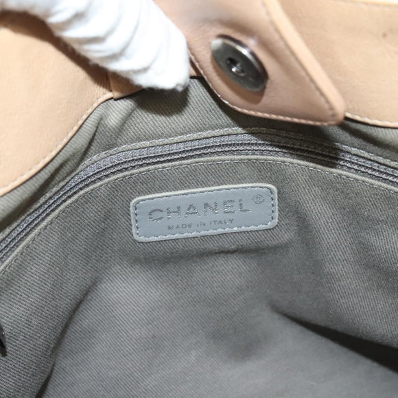 CHANEL Wild Stitch Chain Shoulder Bag Leather Beige CC Auth 131489