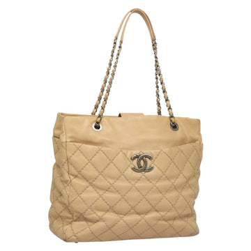 CHANEL Wild Stitch Chain Shoulder Bag Leather Beige CC Auth 131489
