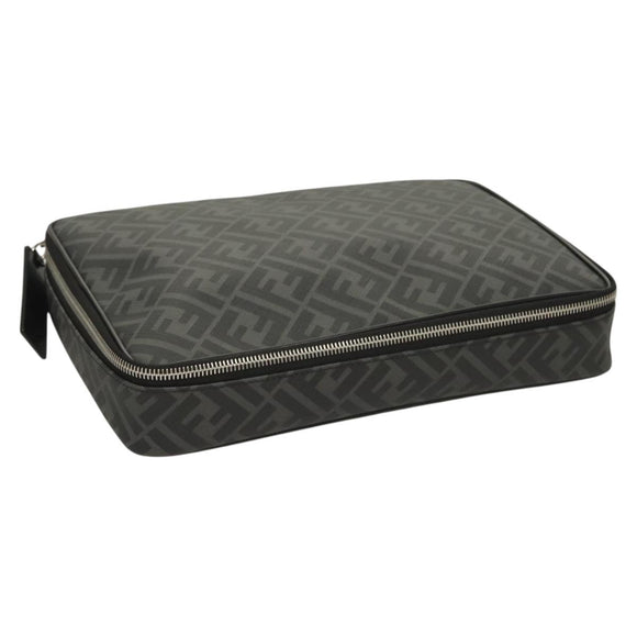 FENDI Zucca Canvas Clutch Bag Outlet Black Gray Auth 131527