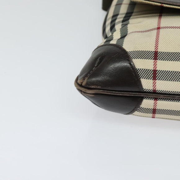 BURBERRY Nova Check Shoulder Bag Canvas Beige Silver Auth 131533