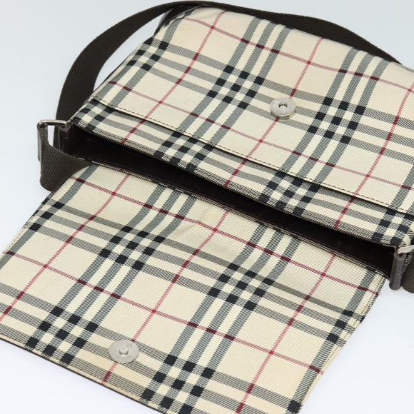 BURBERRY Nova Check Shoulder Bag Canvas Beige Silver Auth 131533