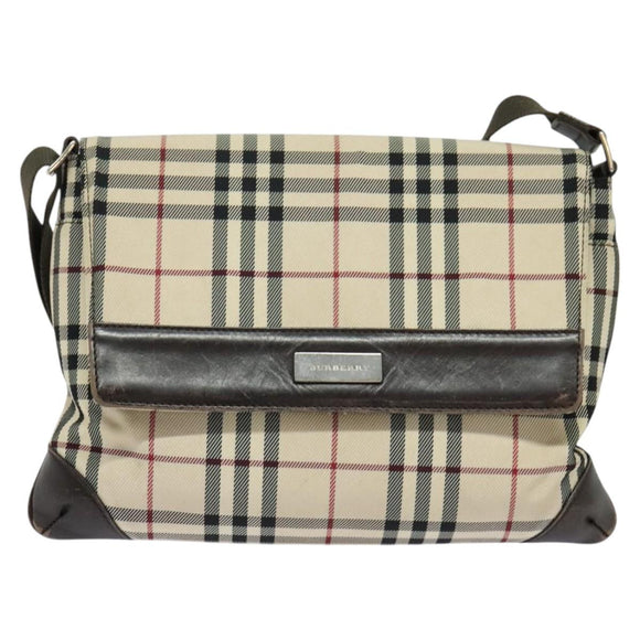 BURBERRY Nova Check Shoulder Bag Canvas Beige Silver Auth 131533
