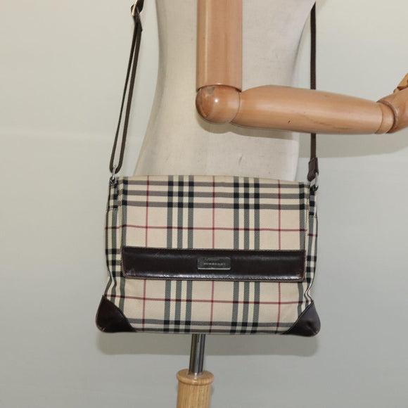 BURBERRY Nova Check Shoulder Bag Canvas Beige Silver Auth 131533