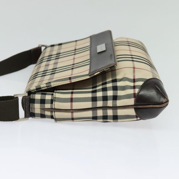 BURBERRY Nova Check Shoulder Bag Canvas Beige Silver Auth 131533