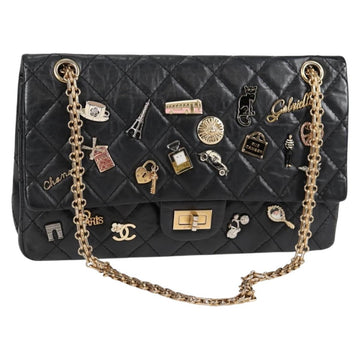 CHANEL Matelasse Chain Shoulder Bag Calf Skin Black CC Auth 131547M