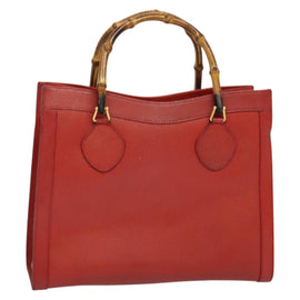 GUCCI Bamboo Hand Bag Leather Red Gold 002 123 0260 Auth 131556