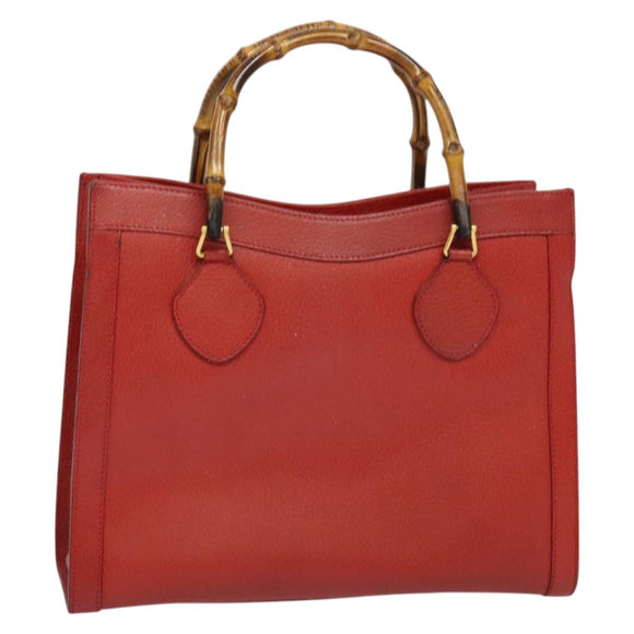 GUCCI Bamboo Hand Bag Leather Red Gold 002 123 0260 Auth 131556