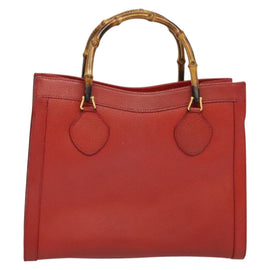 GUCCI Bamboo Hand Bag Leather Red Gold 002 123 0260 Auth 131556 - 0