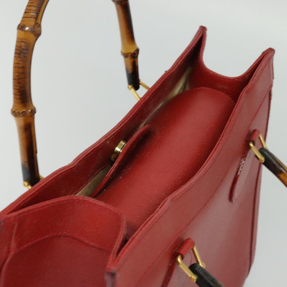 GUCCI Bamboo Hand Bag Leather Red Gold 002 123 0260 Auth 131556