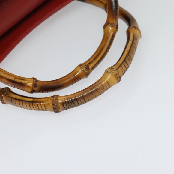 GUCCI Bamboo Hand Bag Leather Red Gold 002 123 0260 Auth 131556