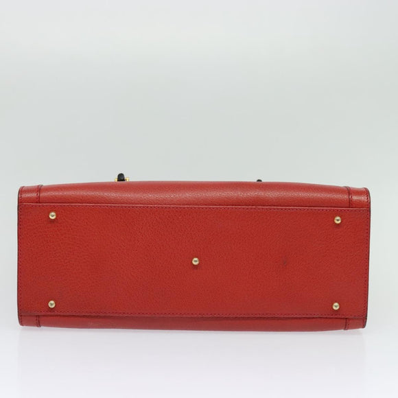 GUCCI Bamboo Hand Bag Leather Red Gold 002 123 0260 Auth 131556