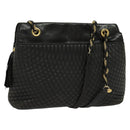 BALLY Chain Shoulder Bag Leather Black Gold Auth 131560-1