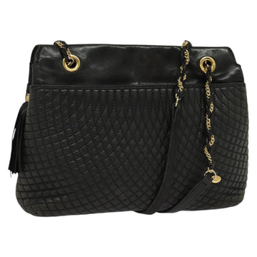 BALLY Chain Shoulder Bag Leather Black Gold Auth 131560