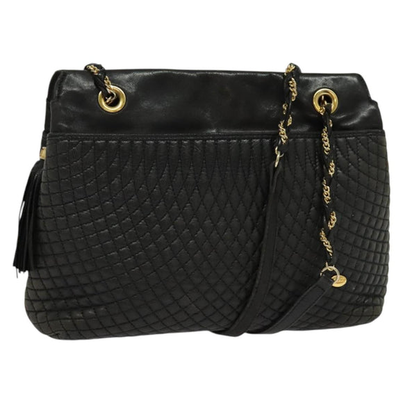 BALLY Chain Shoulder Bag Leather Black Gold Auth 131560