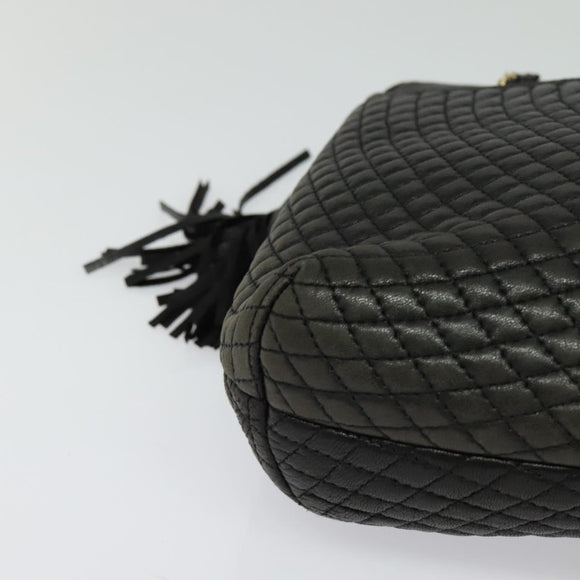 BALLY Chain Shoulder Bag Leather Black Gold Auth 131560