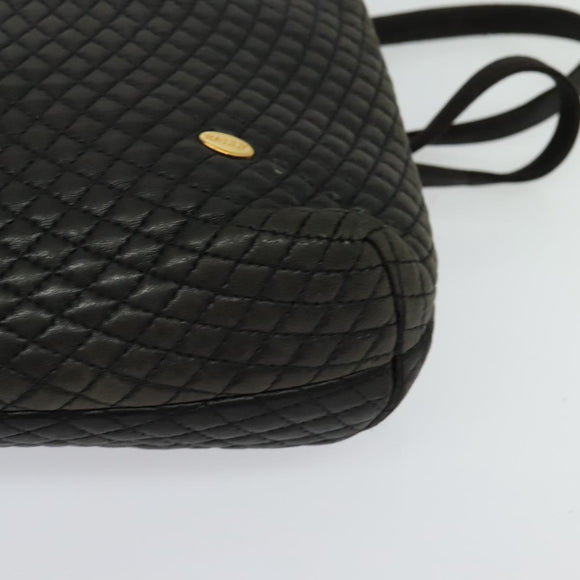 BALLY Chain Shoulder Bag Leather Black Gold Auth 131560