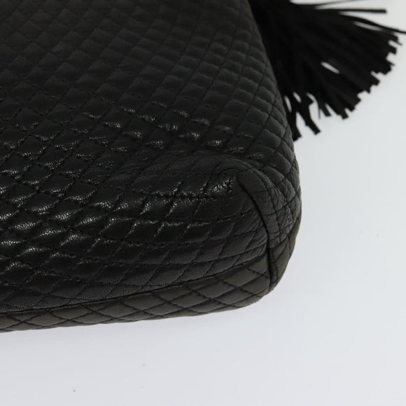 BALLY Chain Shoulder Bag Leather Black Gold Auth 131560