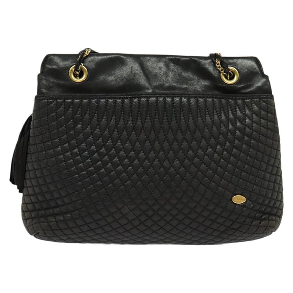 BALLY Chain Shoulder Bag Leather Black Gold Auth 131560