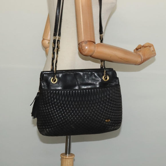 BALLY Chain Shoulder Bag Leather Black Gold Auth 131560