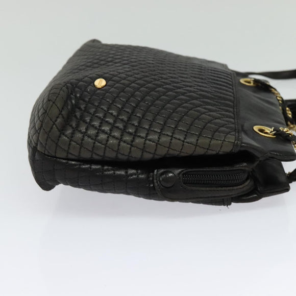 BALLY Chain Shoulder Bag Leather Black Gold Auth 131560