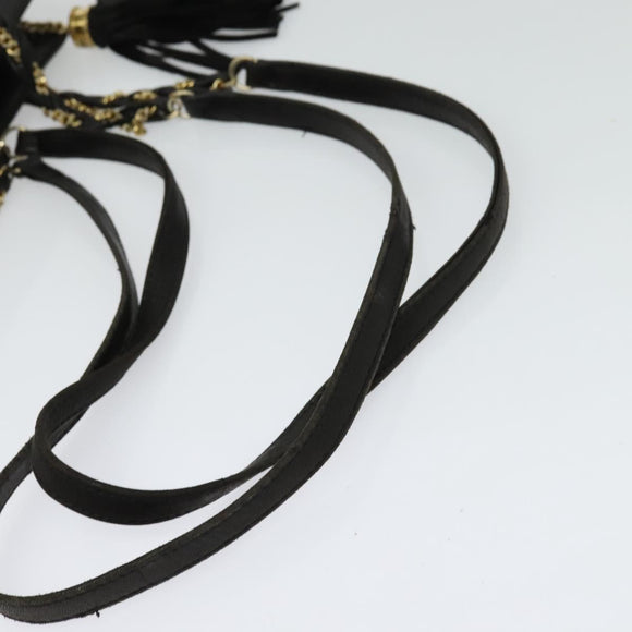 BALLY Chain Shoulder Bag Leather Black Gold Auth 131560