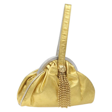 FENDI Hand Bag Leather Gold Auth 131586