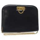 Salvatore Ferragamo Gancini Chain Shoulder Bag Leather Black Gold Auth 131607-1