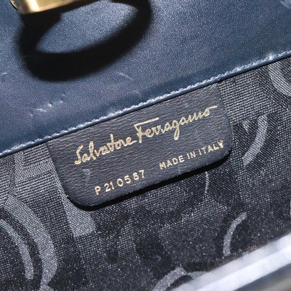 Salvatore Ferragamo Gancini Chain Shoulder Bag Leather Black Gold Auth 131607