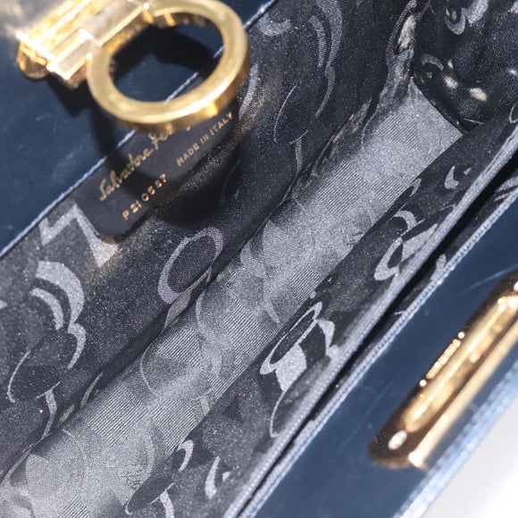 Salvatore Ferragamo Gancini Chain Shoulder Bag Leather Black Gold Auth 131607