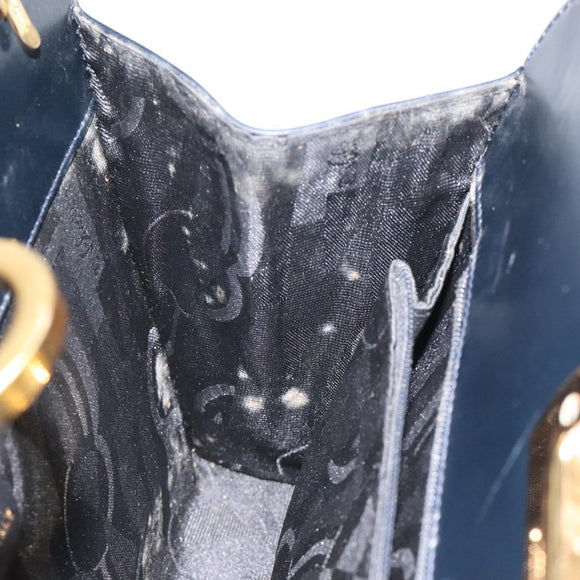 Salvatore Ferragamo Gancini Chain Shoulder Bag Leather Black Gold Auth 131607