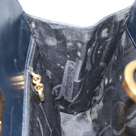 Salvatore Ferragamo Gancini Chain Shoulder Bag Leather Black Gold Auth 131607