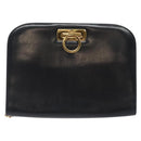 Salvatore Ferragamo Gancini Chain Shoulder Bag Leather Black Gold Auth 131607-13