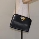 Salvatore Ferragamo Gancini Chain Shoulder Bag Leather Black Gold Auth 131607-20