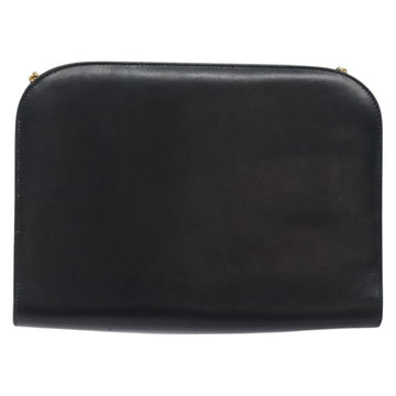 Salvatore Ferragamo Gancini Chain Shoulder Bag Leather Black Gold Auth 131607 - 0