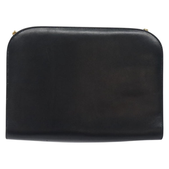 Salvatore Ferragamo Gancini Chain Shoulder Bag Leather Black Gold Auth 131607