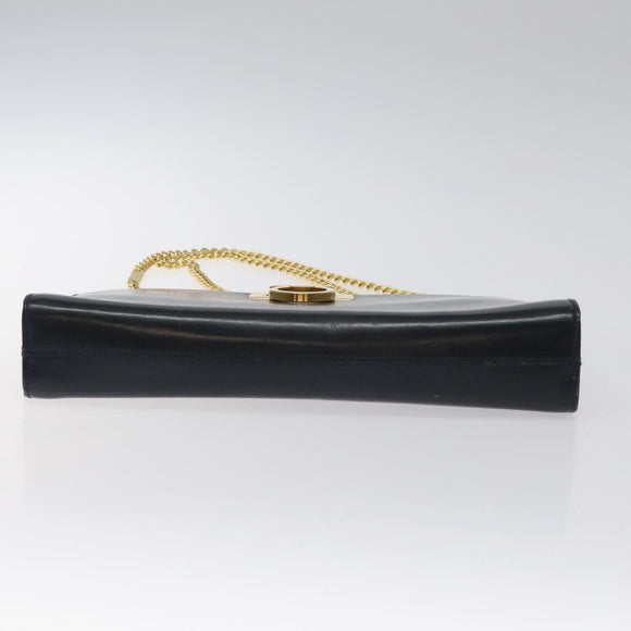 Salvatore Ferragamo Gancini Chain Shoulder Bag Leather Black Gold Auth 131607