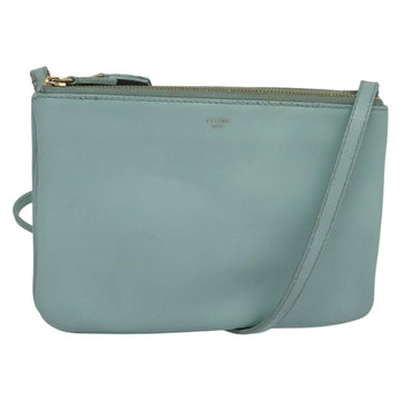 CELINE Trio Shoulder Bag Leather Light Blue Gold Auth 131611
