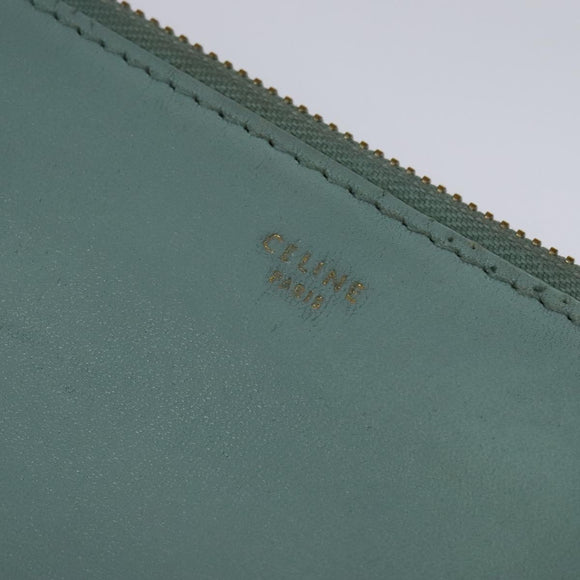 CELINE Trio Shoulder Bag Leather Light Blue Gold Auth 131611