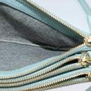 CELINE Trio Shoulder Bag Leather Light Blue Gold Auth 131611-18