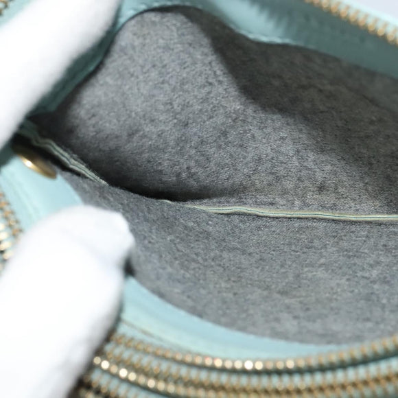 CELINE Trio Shoulder Bag Leather Light Blue Gold Auth 131611