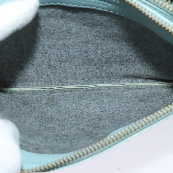 CELINE Trio Shoulder Bag Leather Light Blue Gold Auth 131611