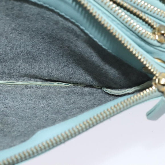 CELINE Trio Shoulder Bag Leather Light Blue Gold Auth 131611