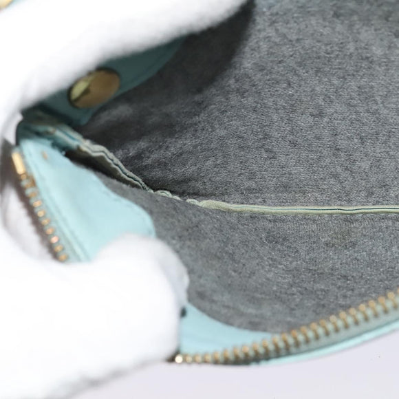 CELINE Trio Shoulder Bag Leather Light Blue Gold Auth 131611