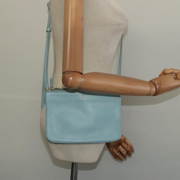 CELINE Trio Shoulder Bag Leather Light Blue Gold Auth 131611