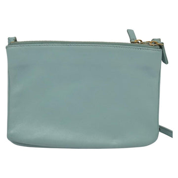 CELINE Trio Shoulder Bag Leather Light Blue Gold Auth 131611 - 0